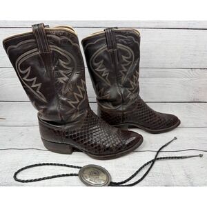 M.L. Leddy Mens Western Cowboy Boots Genuine Snake Skin Leather Brown‎ size 8
